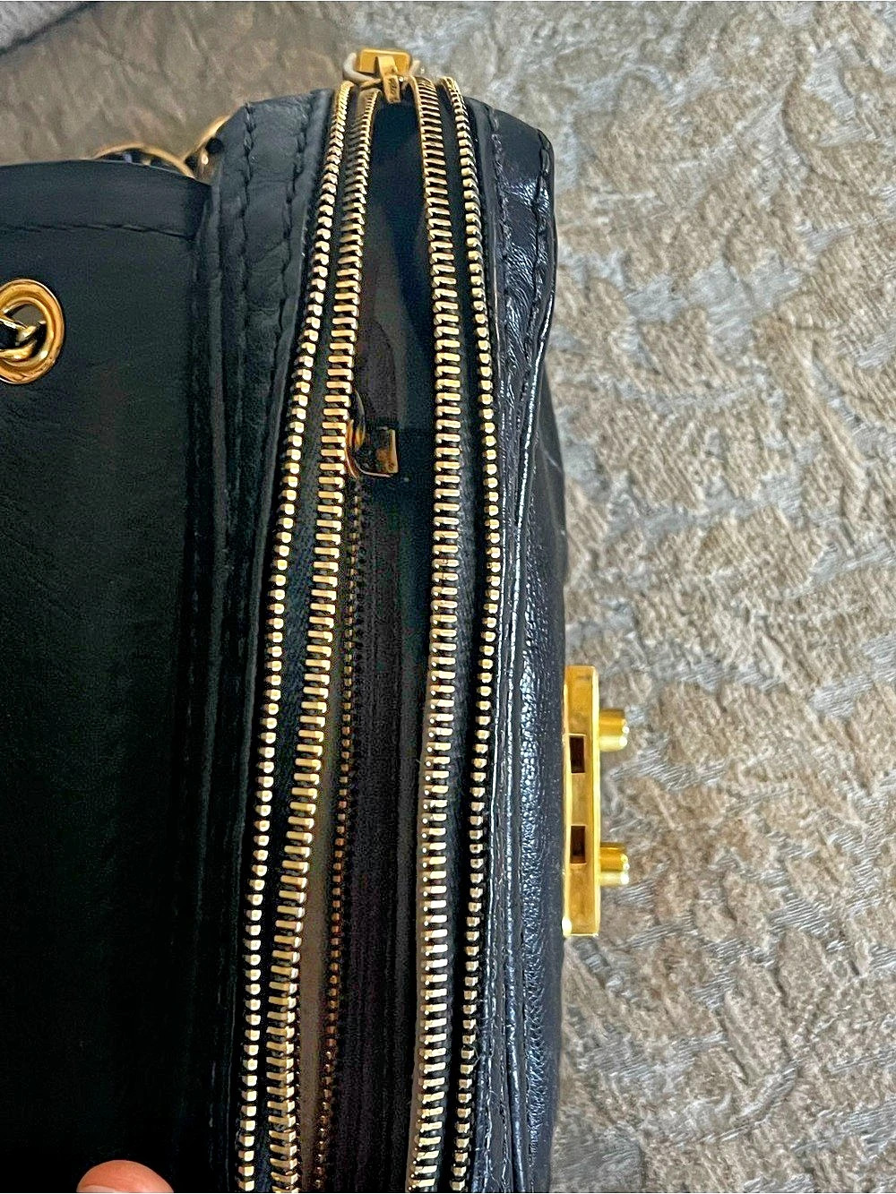 Prada Glace Calf Pushlock Chain Shoulder Bag Black - Picture 13 of 16